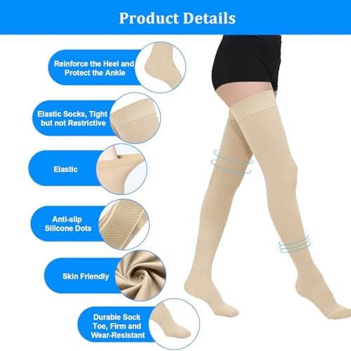 AOGOE Thigh High Compression Stockings for Women & Men, 23-32 mmHg Closed Toe Support Stockings with Anti-Slip Silicone Band, Graduated Compression Socks for Varicose Veins, Edema, Flight, Nursing — view 3