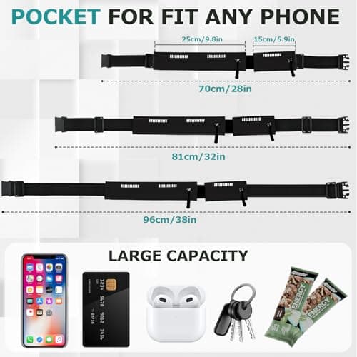 Running Belt Waist Bag, Orange, Dual Zip Pockets, Adjustable Elastic Strap with Reflective Strips (Black) — view 6