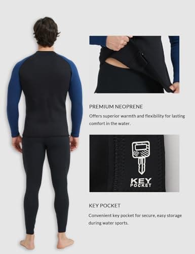 Lemorecn Wetsuit Top Men, 3mm Wetsuits Jacket Long Sleeve, BLACKBLUE,XL — view 3