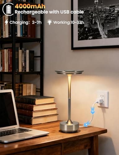 Cordless Table Lamp Set of 2,Rechargeable Touch Lamps Bedside Lamps,3000-6000k Dimmable Waterproof Wireless LED Table Lamp,Protable Battery Operated Lamp for Home Shower Bedroom Living Room (Silver) — view 4