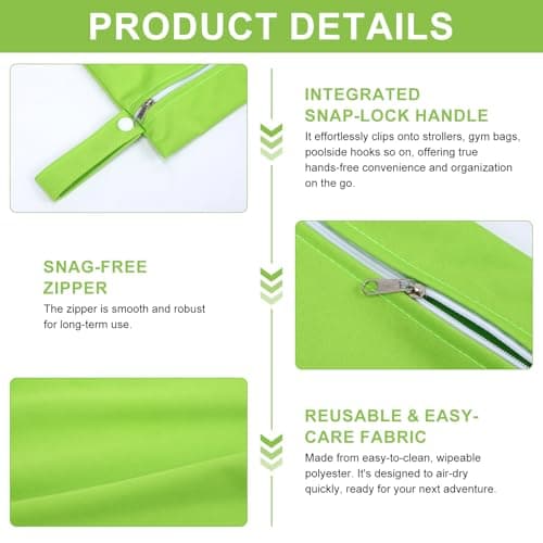 ADUDVLO 2-Pack Waterproof Wet Bags for Swimming | Leakproof Travel Laundry Pouch with Durable Zipper | Reusable & Washable for Swimwear, Beach, Diapers & Baby Changing (Purple+Green) — view 2