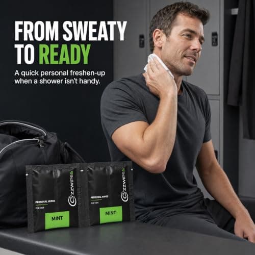 WILDFISH & CO Men's Intimate Wipes, 30 Mint-Scented Wet Wipes in 15 Individually Wrapped Twin Sachets for Male Hygiene, Gym, Travel and Everyday Freshening — view 6