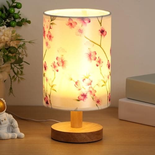 GUIJZSLTRG Table Lamp USB Wooden Bedside Night Lamp with Linen Fabric Lampshade Minimalist Lamps Decorative Bedroom Nightstand Light Vintage Small Nightlight LED Lamp for Home Office Hotel Gift