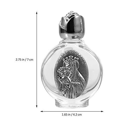 HOMSFOU Embossed Holy Water Bottle Glass Refillable Decorative Bottle for Holy Water Anointing Oil or Perfume Portable Small Vial for Church Baptism Wedding Favors 2 X 2.76 X 1.65 in — view 6