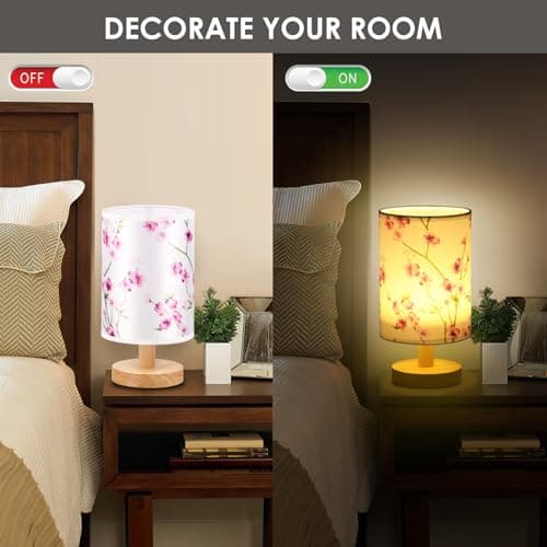 GUIJZSLTRG Table Lamp USB Wooden Bedside Night Lamp with Linen Fabric Lampshade Minimalist Lamps Decorative Bedroom Nightstand Light Vintage Small Nightlight LED Lamp for Home Office Hotel Gift — view 4