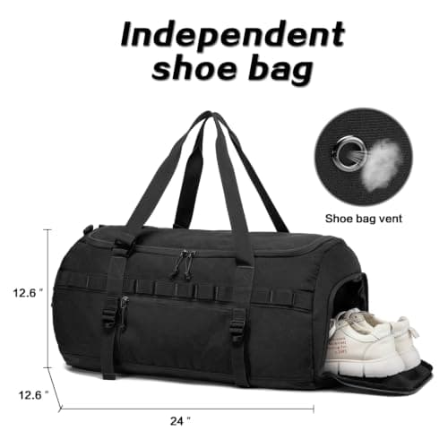 Lyweem Duffle Bag for Men, 60L Travel & Gym Duffel Bag Large Size for Women Waterproof Sports Holdall Bags Weekend Overnight with Shoes Compartment, Black — view 5