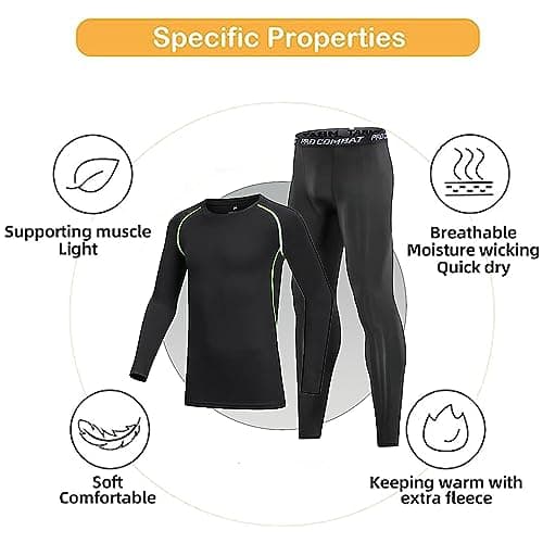 Startseite Kids Base Layer - Athletic Kids Thermal Long Sleeve Top and Leggings Compression Set for Sport Football Basketball Ski Black — view 2
