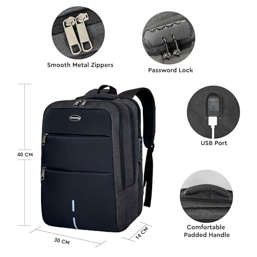 LifeStyleMall Laptop Backpack School Backpack Cabin bag 15.6" College Backpack USB Charging Headphone Port - Anti-Theft Breathable Padded Shoulder Strap Water Resistant Computer Rucksack Travel — view 2