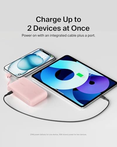 Belkin BoostCharge 10000mAh Power Bank with Integrated USB-C Cable - Pink — view 3
