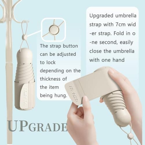 Travebo Mini Travel Folding Umbrella With Retractable Rope and Wide Umbrella Strap, Portable, Small Compact, Case, Water Proof, UV Protection,Sun Rain, 240g, 6 Ribs,Child Women — view 4