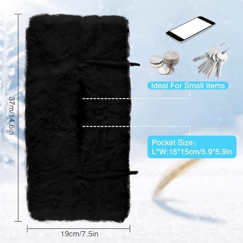 Winmany Faux Fur Hand Muffs Women Winter Soft Plush Hand Warmer Pouch with Outside Pocket for Phone Keys Coins Small Items (Black) — view 2