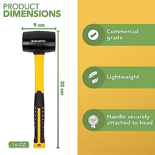 BLOSTM Heavy Duty Rubber Mallet - 16oz. Solid Rubber Mallet Hammer — view 3