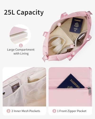 Narwey for Easyjet Cabin Bag 45x36x20 New Easyjet Underseat Foldable Hospital Bag Weekend Overnight Bags for Women Travel Duffel Carry on Luggage for Men 25L (Pink) — view 3