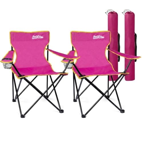just be... (2 pack) Camping Chair Dark Pink with Yellow Trim