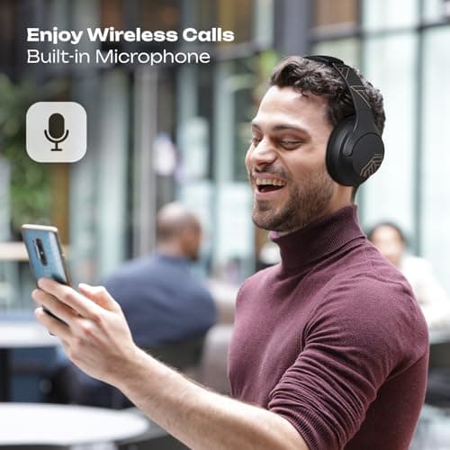 PowerLocus Bluetooth Headphones Over Ear, 50 Hours Playtime, 4 EQ Modes, Foldable Wireless Headphones with Microphone, HiFi Stereo, Lightweight & Wired Mode for Phone/Travel/PC (Black Gold) — view 2