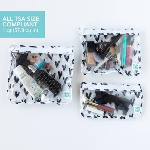 Bumkins Travel Bag, Toiletry, Baby, TSA Approved Pouch, Zip Bag, Quart Size Compliant, Clear-Sided, Diaper Bag Organization, Makeup, Accessories, Set of 3 — view 3