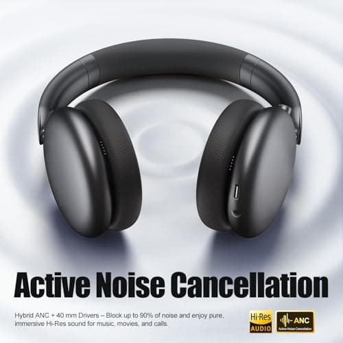 Wentronic Y06 Noise Cancelling Headphones,58H Playtime and 5 EQ Music Modes Wireless Over Ear Bluetooth Headphones with Microphone,Lossless Audio,Multipoint Connection,Foldable,Lightweight,Space Grey — view 2