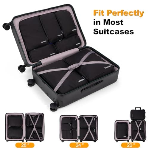 Compression Packing Cubes, Lumesner 8 Set Travel Essentials Packing Cubes for Carry on Suitcases, Compression Suitcase Organizers Bag Set & Travel Cubes (8-piece, Black) — view 3