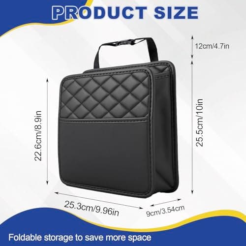 VAGCARS Car Seat Organiser, Waterproof Leather Car Seat Back Storage Box, Hanging Car Storage Bag, Foldable Auto Organizer Back Seat, Universal Auto Document Holder for Kids & Adults (Black) — view 2