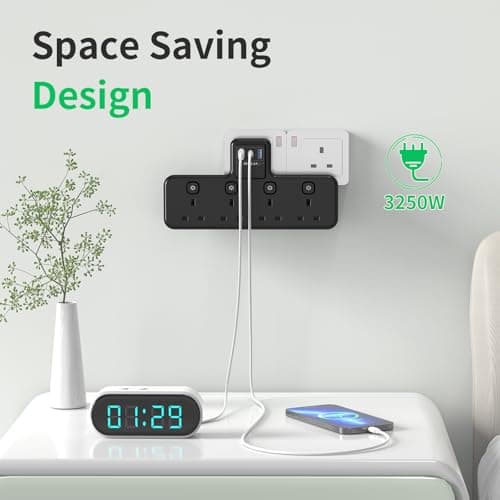 PASSUS Multi Plug Extension Socket 4 Way Plug Adapter with PD20W USB C Slot — view 4