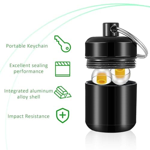 YUXIANLB 2 Pack Ear Plug Carrying Case Keychain, Waterproof Metal Earplug Case with Carabiner for Ear Plugs, Small Travel Pill Organizer Loops Earplugs Cases Keychain Container Holder (Silver, Black) — view 3