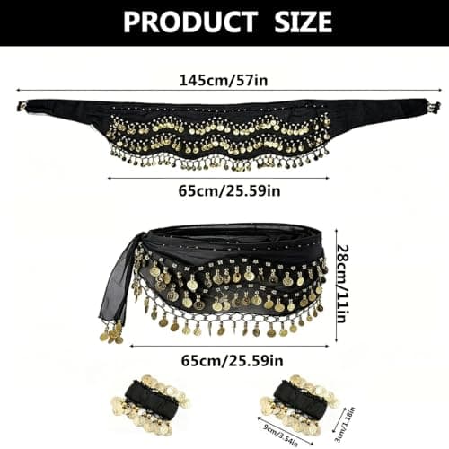 Belly Dance Hip Scarf with Bracelets - Chiffon Wrap for Performance & Yoga — view 3