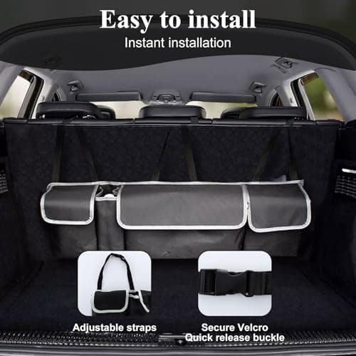 ASelected Car Trunk Organizer 90 x 25 x 12 cm with Adjustable Straps for SUV Foldable with Multiple Compartments Waterproof PVC Trunk Storage Space Saving, Black — view 4