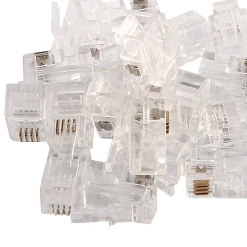 sourcing map 20 Pack Phone Modular Plug, Household RJ9 4P4C Telephone Cable End Phone Adapter Connector, Standard Jack for Telephone Handset Flat Stranded Cable Wire, Clear — view 6