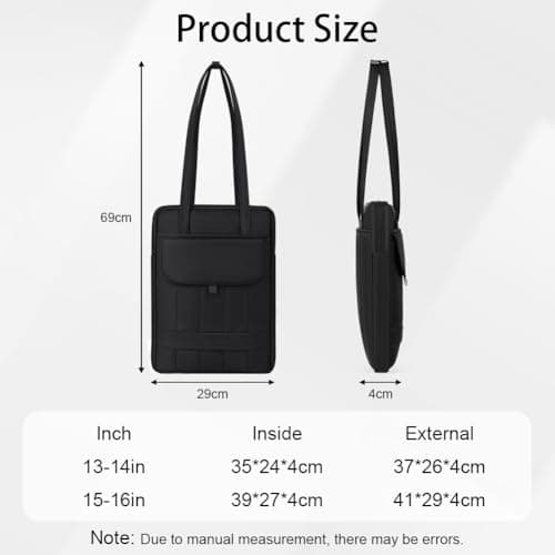 Adiwo 15/16 inch Black Laptop Bag, Puffy Laptop Sleeve Padded Handbag — view 3