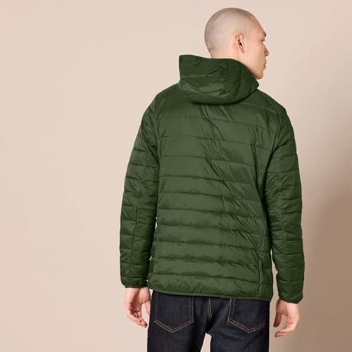 Amazon Essentials Men's Lightweight Water-Resistant Packable Hooded Puffer Jacket, Dark Olive, M — view 3