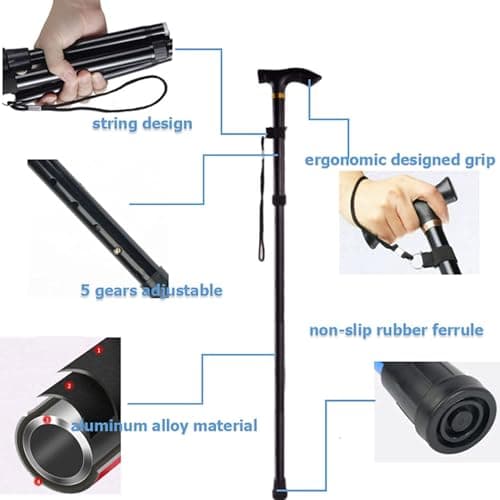 Foldable Walking Sticks - Foldable Walking Stick With Adjustable Height - Collapsible And Lightweight - Soft Ergonomic Handle For Comfortable Grip For Men,Women,Mobility Aid (Khaki) — view 4