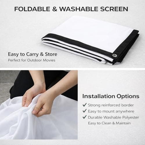 Japard 200 Inch Projector Screen Outdoor, 4K Full HD 3D 16:9 Canvas Material Double-Sided Projection, Foldable Portable, Wall Mount Hanging Extra Large for Outside Theater, Home Backyard Movies, Party — view 5