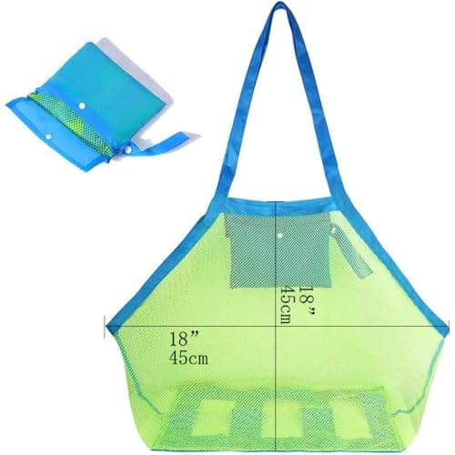 Yesmin Thickened Sand proof Mesh Beach - Outdoor Swimming Pool Children's Large Capacity Storage Lightweight Foldable Waterproof Travel Bag (Blue mesh Green bag) — view 3