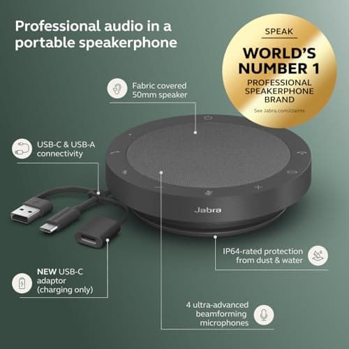 Jabra Speak2 55 Wireless Bluetooth Speakerphone with 4 Noise-cancelling Mics, Full-range 50mm Speaker, Wideband Audio, Compact and portable - Certified for Zoom and Google Meet - Dark Grey — view 2