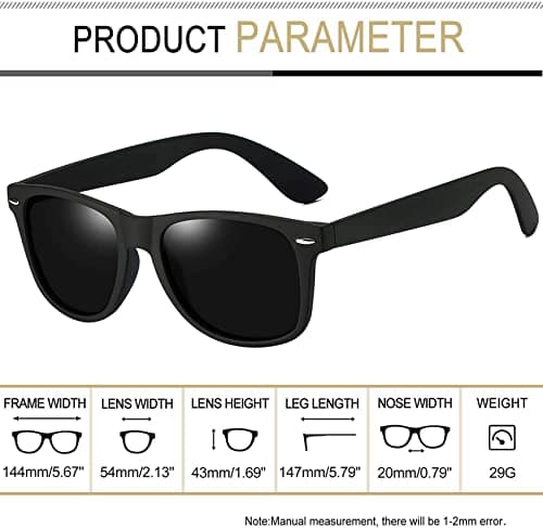 Joopin Square Sunglasses Polarised UV400 Protection for Men Women Black — view 4
