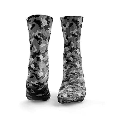 HEXXEE Men Digital Camouflage Crew Socks - Cushioned Running Socks with Arch Support - Breathable Anti Blister Sports Socks, Compression Walking Gym - Grey, 9-11.5 UK / 9-12 US