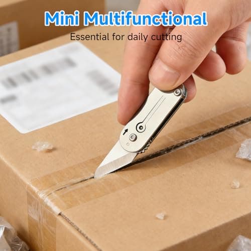 UIHRLM Utility Pocket Box Opener, Portable Stainless Steel Folding Cutter with Key Ring, Mini Lightweight EDC Gadgets Pocket Multi Tool for Outdoor Camping Hiking Packaging Craft DIY Use (2) — view 3