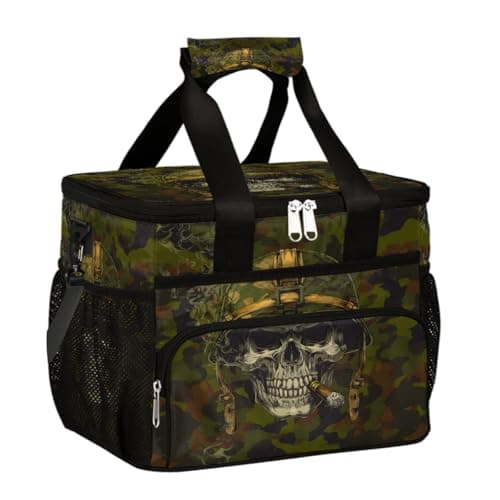 Pardick Camouflage Camo Skull Soft Cooler Bag Insulated Lunch Box for Men & Women, Large Leakproof Lunch Bag Portable Beach Cooler for Work, Picnic, Road Trips,Fishing, Travel, Camping,A-10
