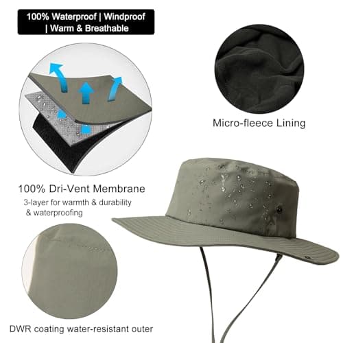 TOP-EX XL/XXL Fleece Lined Winter Sun Hat Men with Wide Brim, Waterproof Warm Safari Hats for Outdoor Hiking Fishing Walking & Windproof, Dark Grey, Oversized — view 3