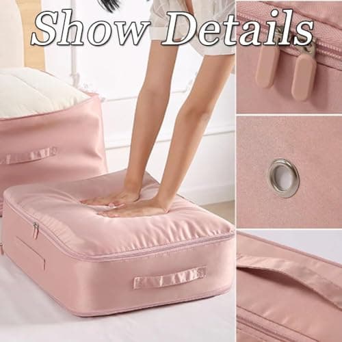 EHOTER Ultra Space Saving Self Compression Organizer 2024 NEW Bedroom Clothes Storage Bags with Zipper,Large Moving Bags Heavy Duty with Reinforced Handles (Pink,L) — view 3
