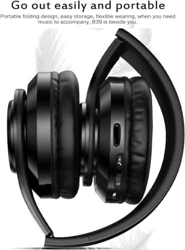 Himank Bluetooth Headphones Over Ear, Noise Reduction Wireless Headphones with Microphone/Deep Bass, HiFi Stereo Foldable Lightweight LED Headset for PC Home Travel Office (Black) — view 6