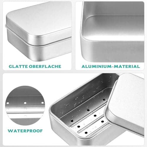 Tenbrachian 2 Pcs Travel Soap Cases, 150 ML Aluminum Soap Box, Soap Travel Case, Metal Soap Box, Soap Container, Leakproof Soap Dish Holder, Soap Tin with Draining & Lid(Rectangular) — view 3