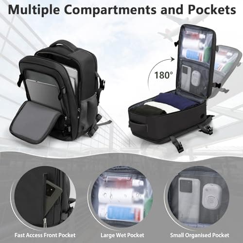 OTAHGK Cabin Bags 40×30×20 for Ryanair Underseat Carry-ons Travel Backpack Hand Luggage Bag Flight Rucksack Casual Daypack School Office Backpack Fit 14 Inch Laptop with USB Charging Port-Black — view 3