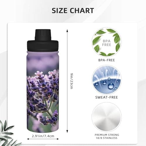 Lavender Flower Double Wall Leakproof Print Insulated Kettle,Travel,Gym,Cycling,Camping,Etc — view 4