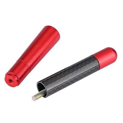 Keenso Universal Car Radio Antenna Carbon Fiber Short Aerial 12cm with Aluminum Alloy Ends Includes 3 Screws and 2 Adapters for Screw On FM Radio Antenna Replacement (red carbon) — view 3