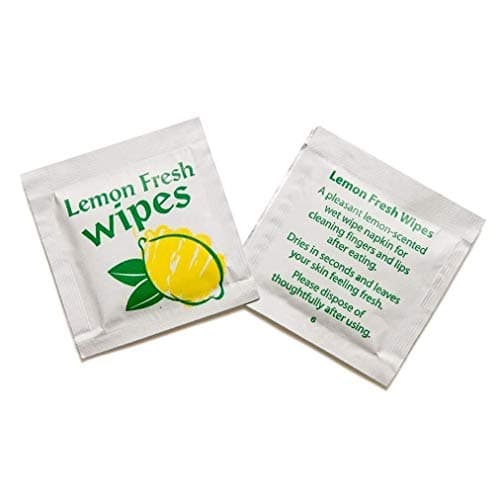 Wet Wipes 100 x Fresh Lemon Scented Handy Wet Wipes Individually Wrapped Antibacterial Tissue Paper Napkin Sachets - Takeaway Travel Friendly Multi Purpose Party Face Camping Food Tissue