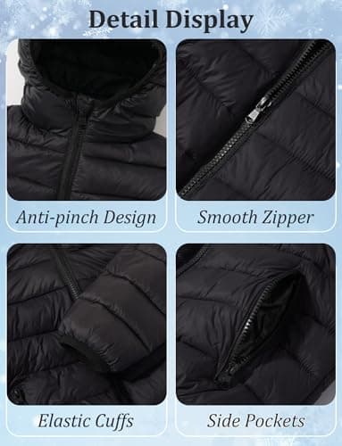 SEAUR Hooded Puffer Jacket Kids Warm Padded Coat Winter Jacket with Two Side Pockets Boys Fleece Lined Coat Black 13-14 Years — view 5