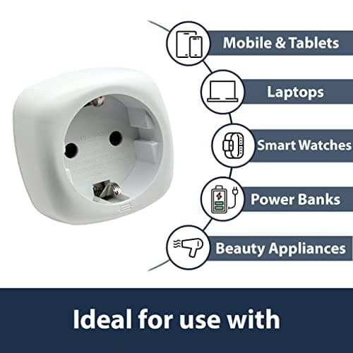 Pipestation European to UK Plug Adaptor - Compact & Lightweight EU to UK Plug Adapter - Type C, E and F (Round Pin) Power Cables EU Plug Adapter to UK - Europe to UK Plug Adaptor Type G — view 3