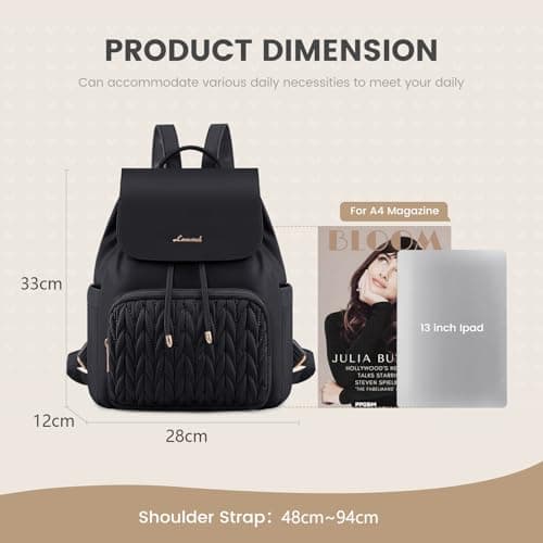 LOVEVOOK Backpack Womens Small Fashion Rucksack Bag for Ladies Waterproof Handbag Shoulder Bags for Girls Anti-theft Mini Casual Back Packs for School Work Travel, Black — view 3