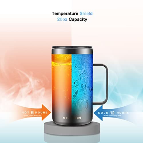 KXIAOCHEN 20oz Insulated Coffee Mug with Lid, Stainless Steel Coffee Mug, Double Wall Vacuum Coffee Mug with Handle, Premium Thermal Travel Coffee Mug (Silver Grey) — view 5